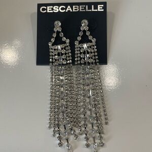 NWT Cescabelle Rhinestone Fringe Statement Earrings